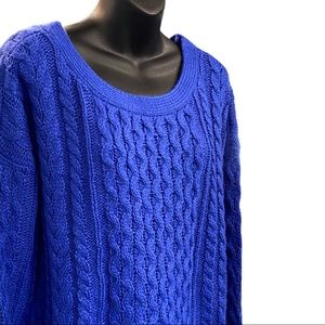 NWT jcp blue cable knit wool scoop neck sweater L